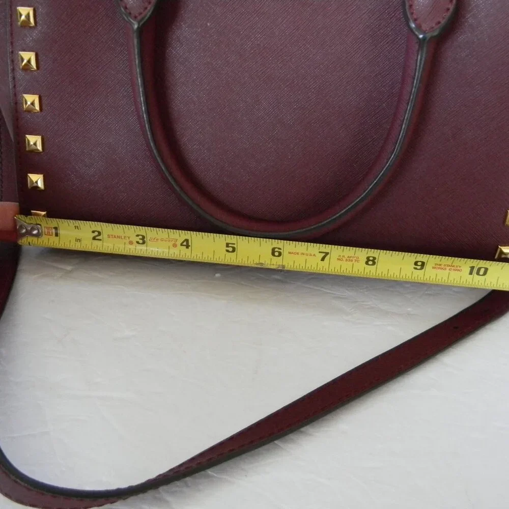 Michael Kors Selma Studded Saffiano Leather Crossbody SATCHEL BURGUNDY/WINE FALL - Picture 2 of 9